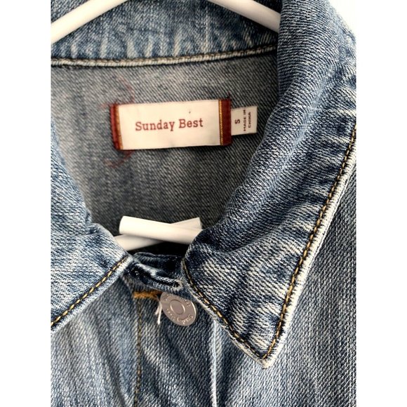 Aritzia Sunday Best Women's Cotton Denim Button Up Embroidery Trucker Jacket S - Picture 5 of 16